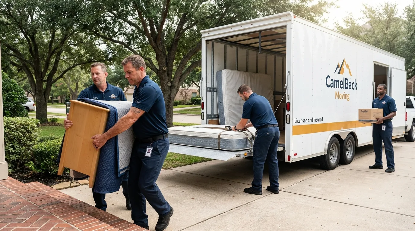 Crew loading residential truck for cross-state move from Uniontown, AL